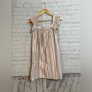 Copper Key Womens Size Medium Linen Blend Striped Ruffle Shoulder Sleeve Dress